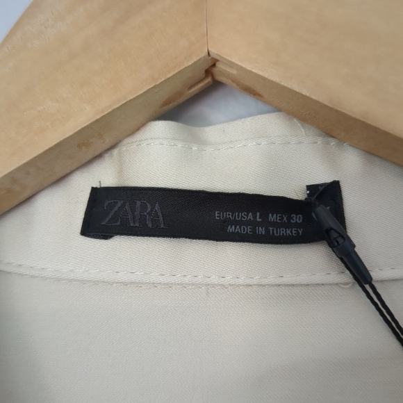 NWT Zara Dress Women's Large Pearl Button Up Cream Knee Length Pockets Collar - Picture 11 of 11